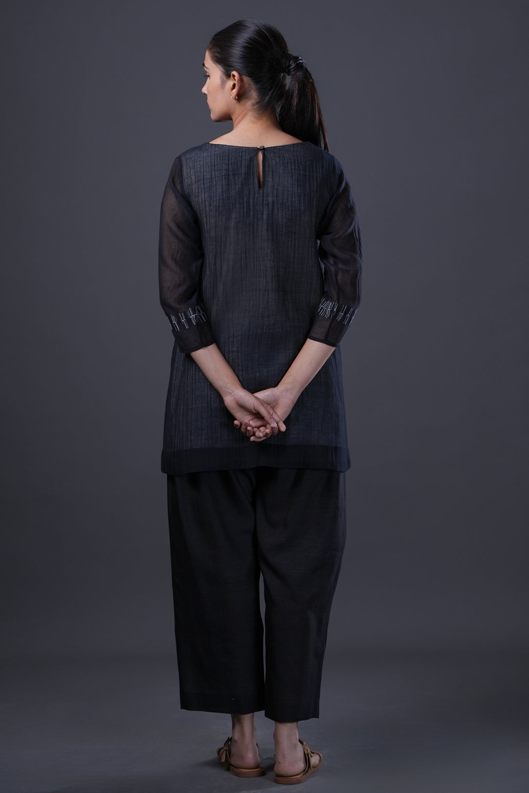 Black Embroidered Chanderi Tunic