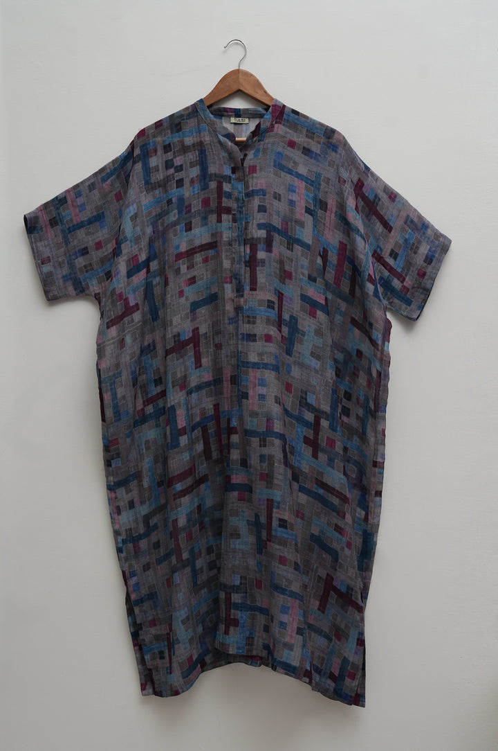 Blue Multicolour Printed Chanderi Kaftan With Slip