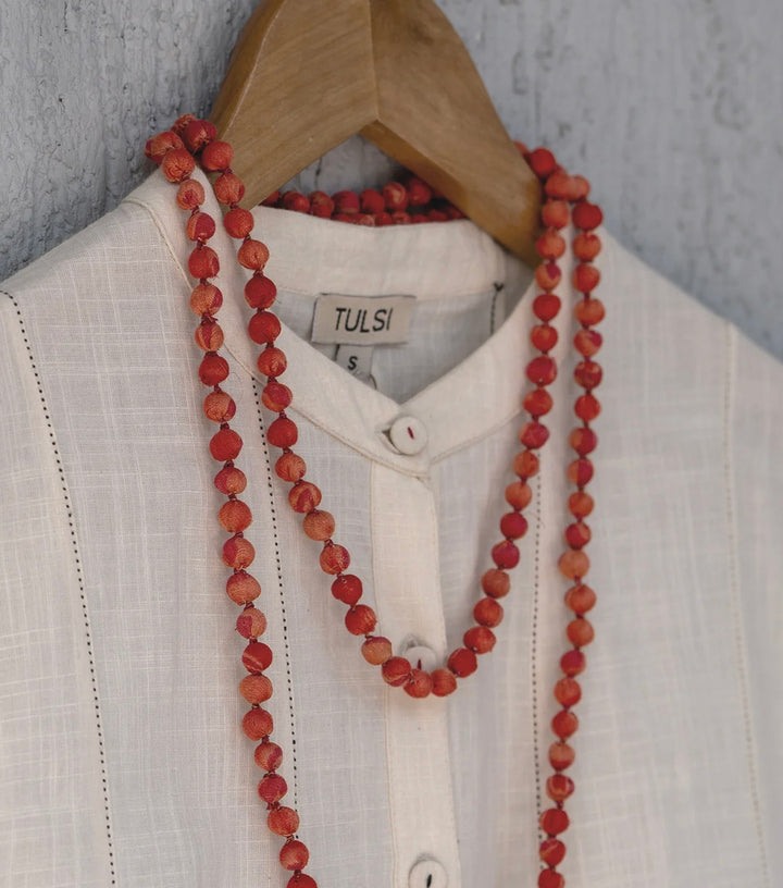 Orange Chanderi Beaded Necklace
