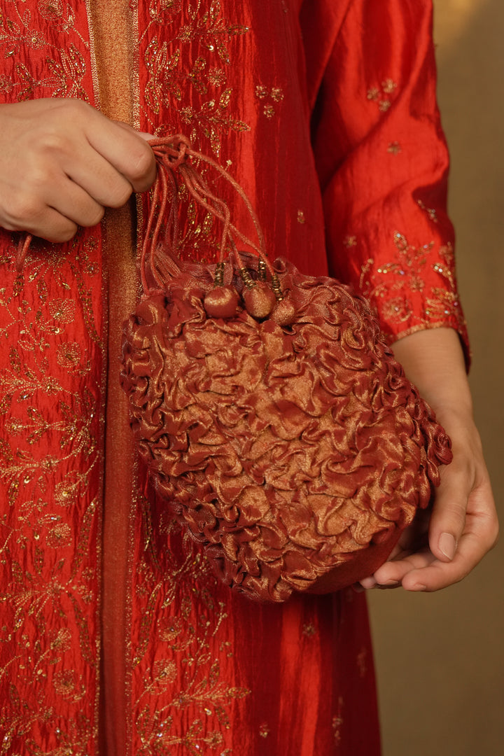 Maroon Hand Embroidered Tissue Potli