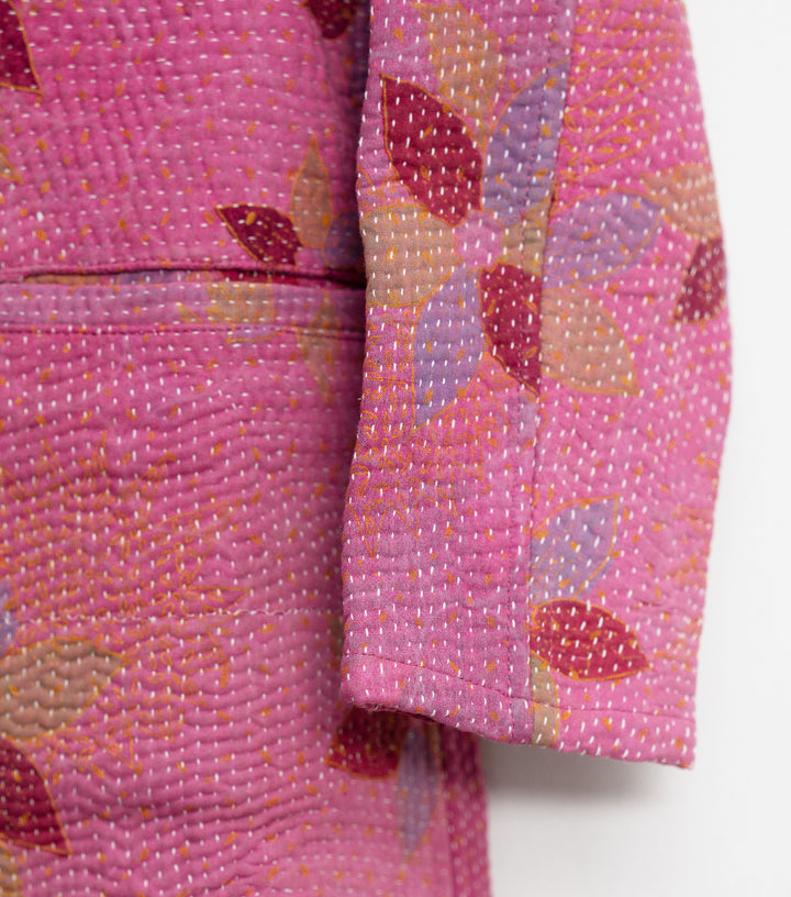 Pink Vintage Cotton Kantha Jacket For Kids