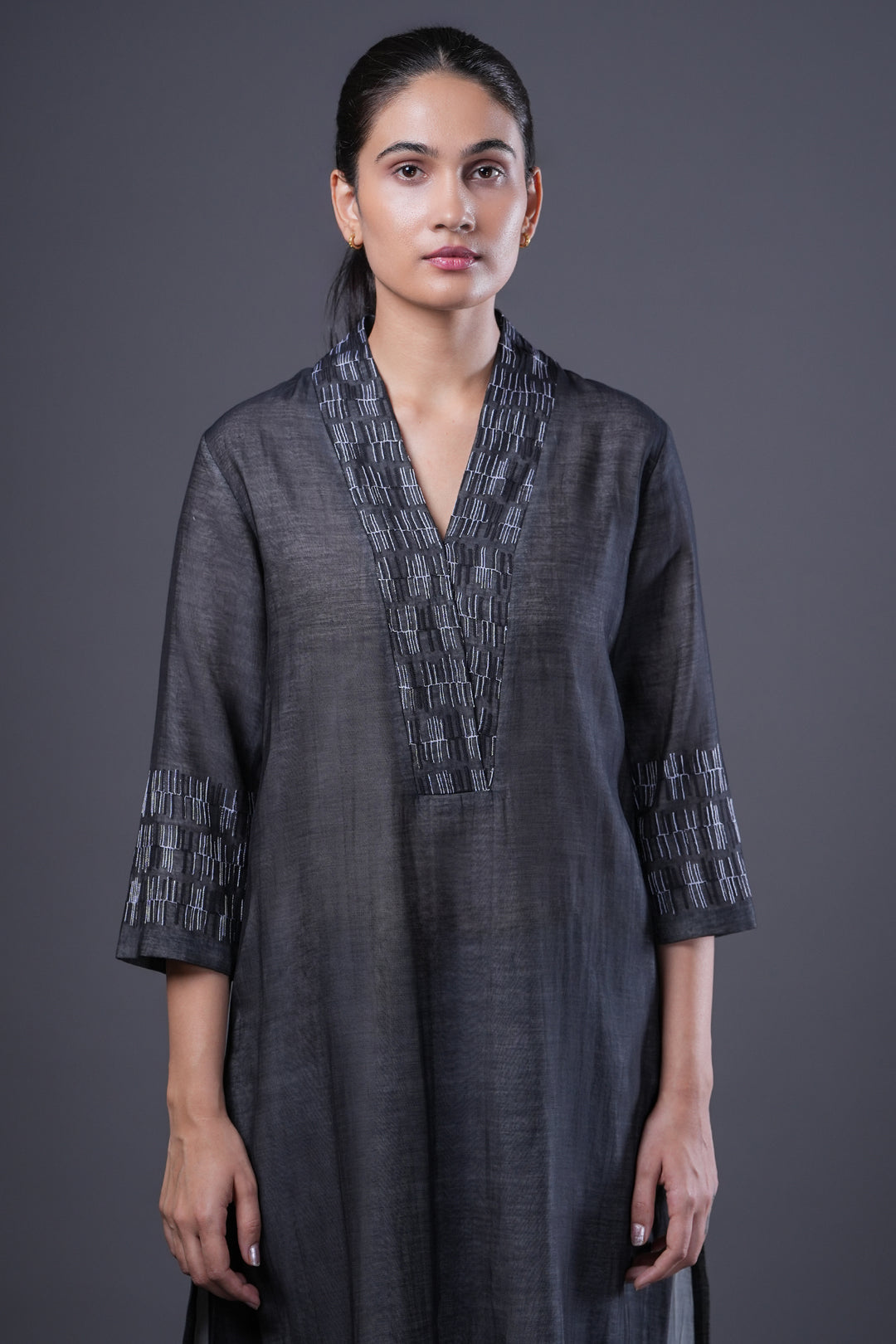 Black Embroidered Chanderi Kurta Set