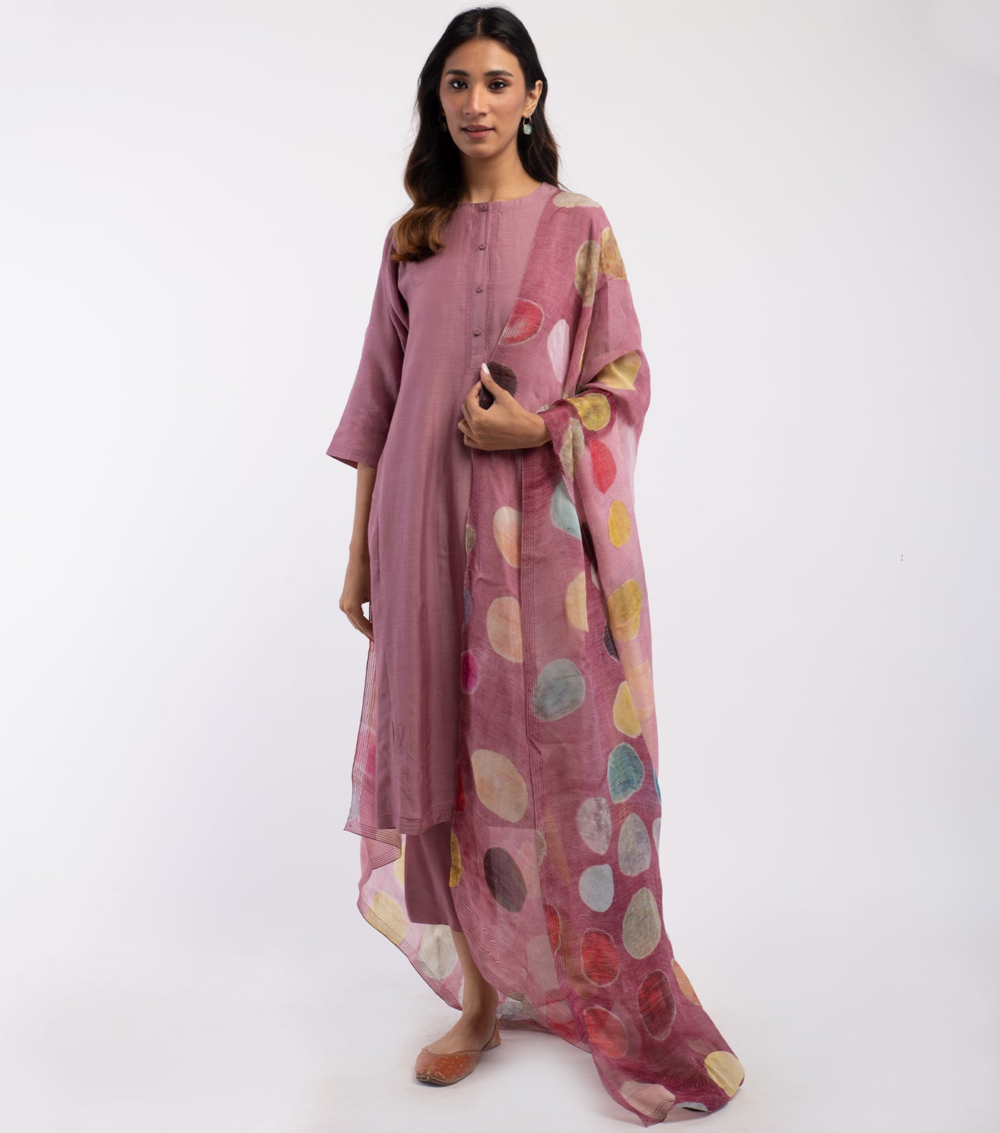 Pink Cotton Silk Kurta & Pants Set