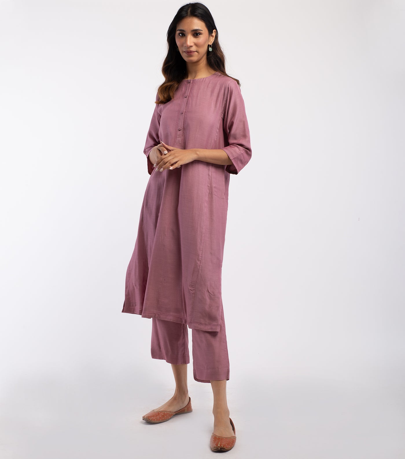 Pink Cotton Silk Kurta & Pants Set