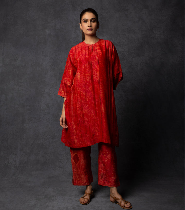 Red & Orange Hand Dyed Shibori Co-ord Set