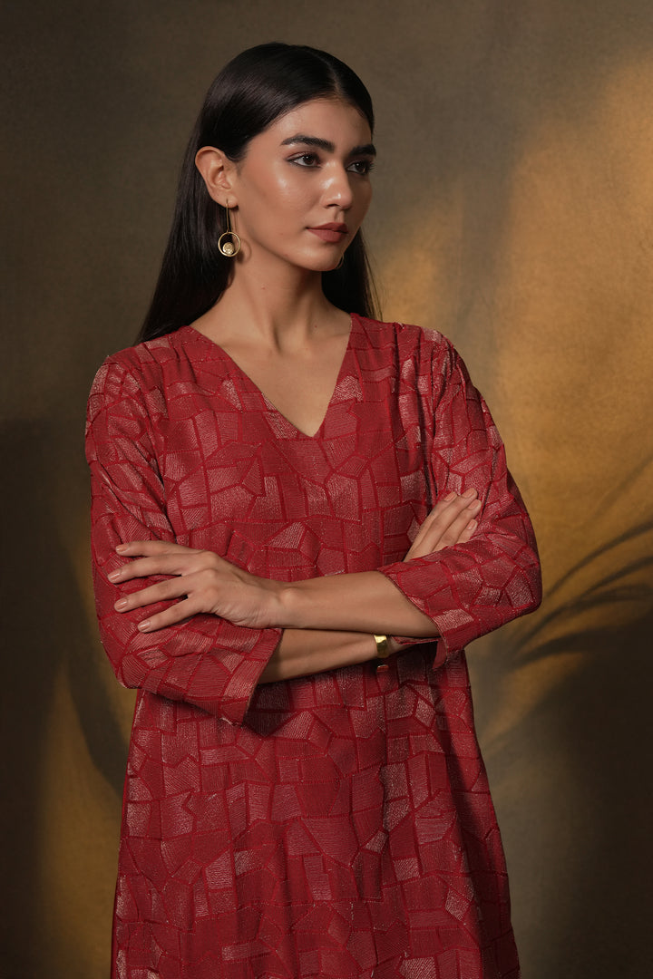 Red Embroidered Cotton Silk Kurta with Dupatta and Pants
