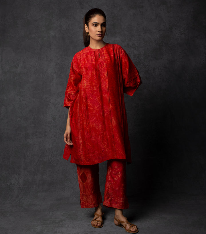 Red & Orange Hand Dyed Shibori Co-ord Set