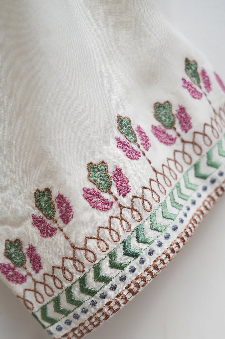 Off-white and Rose Embroidered Kurta Set