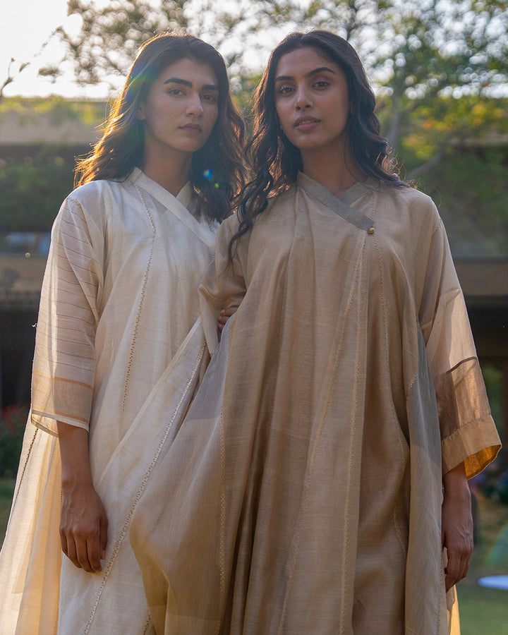 Beige Chanderi Embroidered Choga