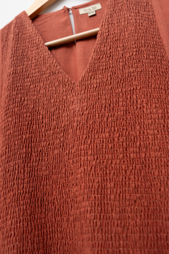 Rust Embroidered Wool Dress