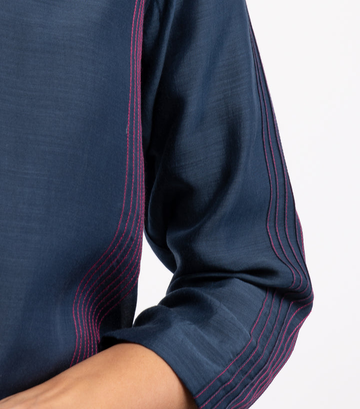 Navy Blue Cotton Silk Kurta Set
