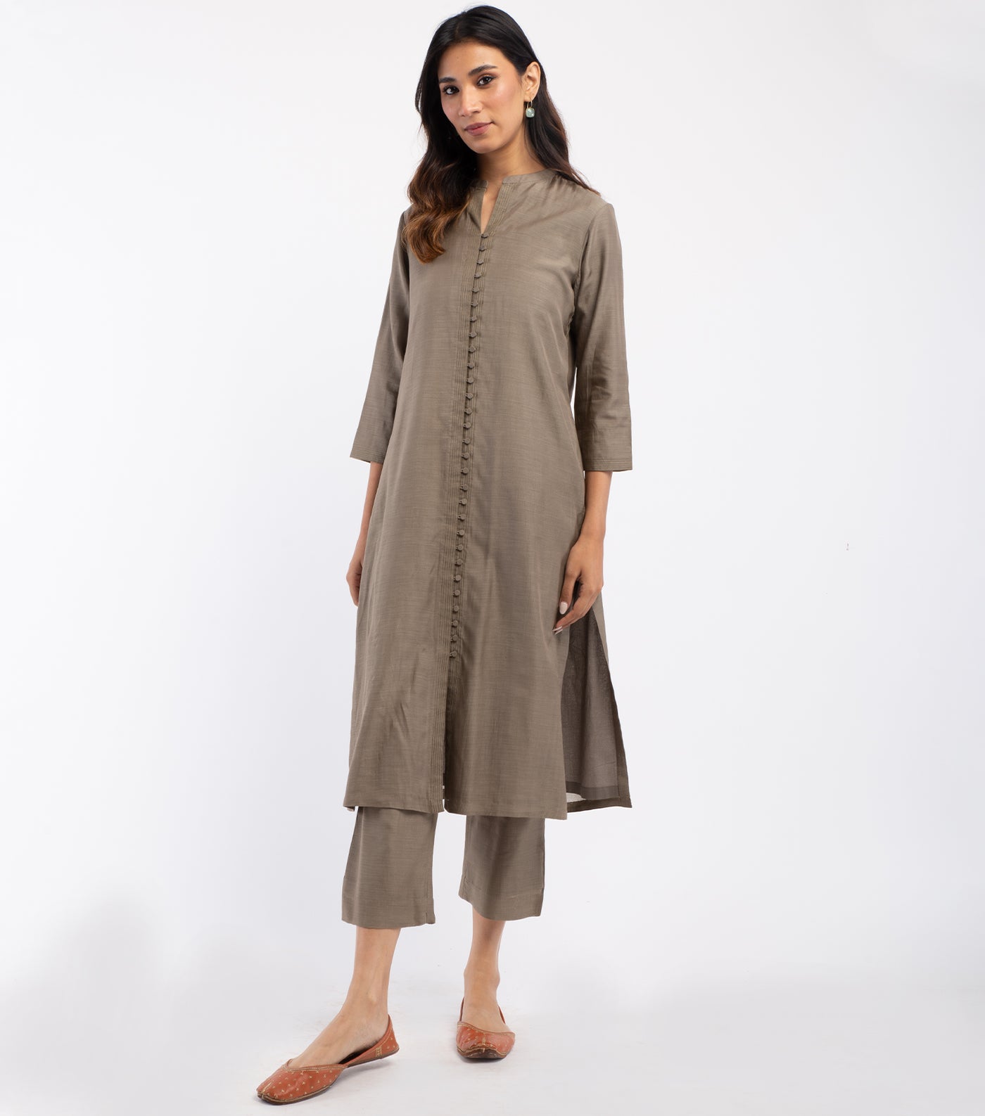 Dull Green Cotton Silk Kurta & Cotton Pants Set