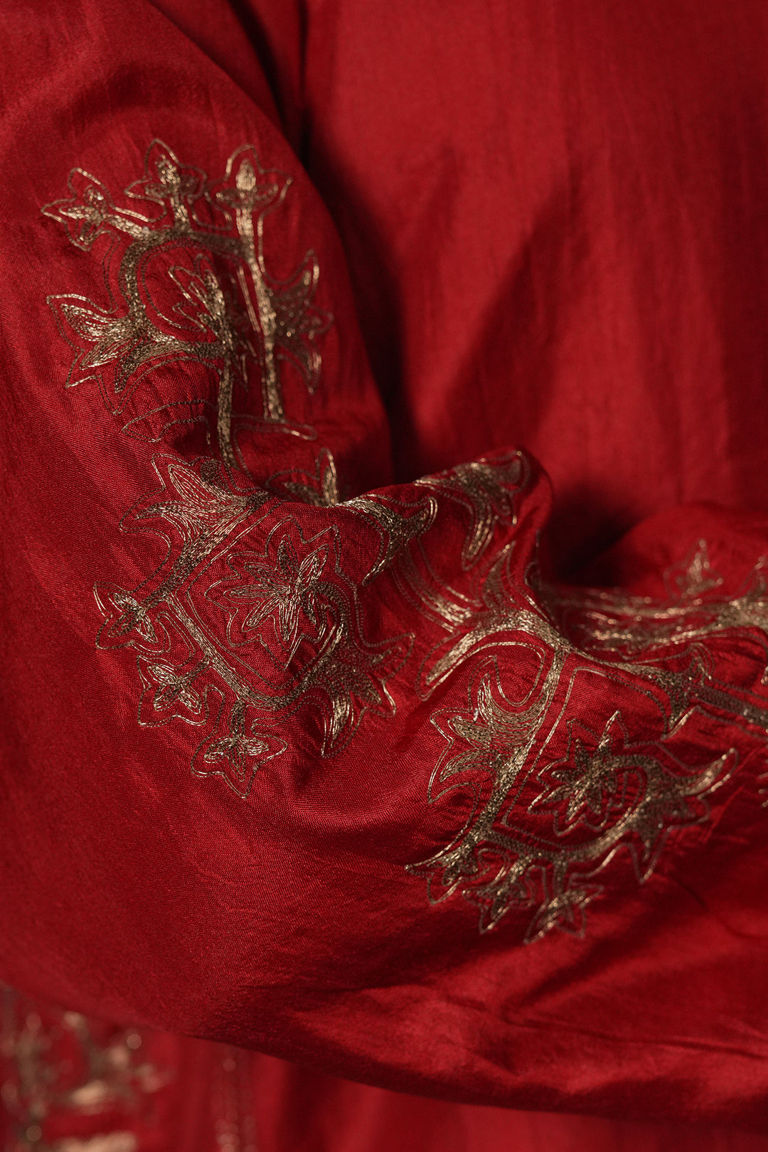 Red Embroidered Silk Kurta with Pants and Organza Dupatta