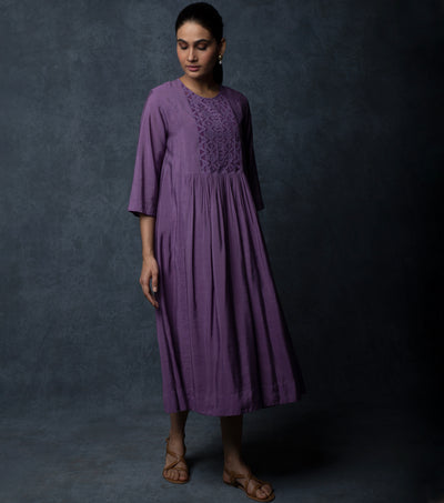 Purple Embroidered Chanderi Dress
