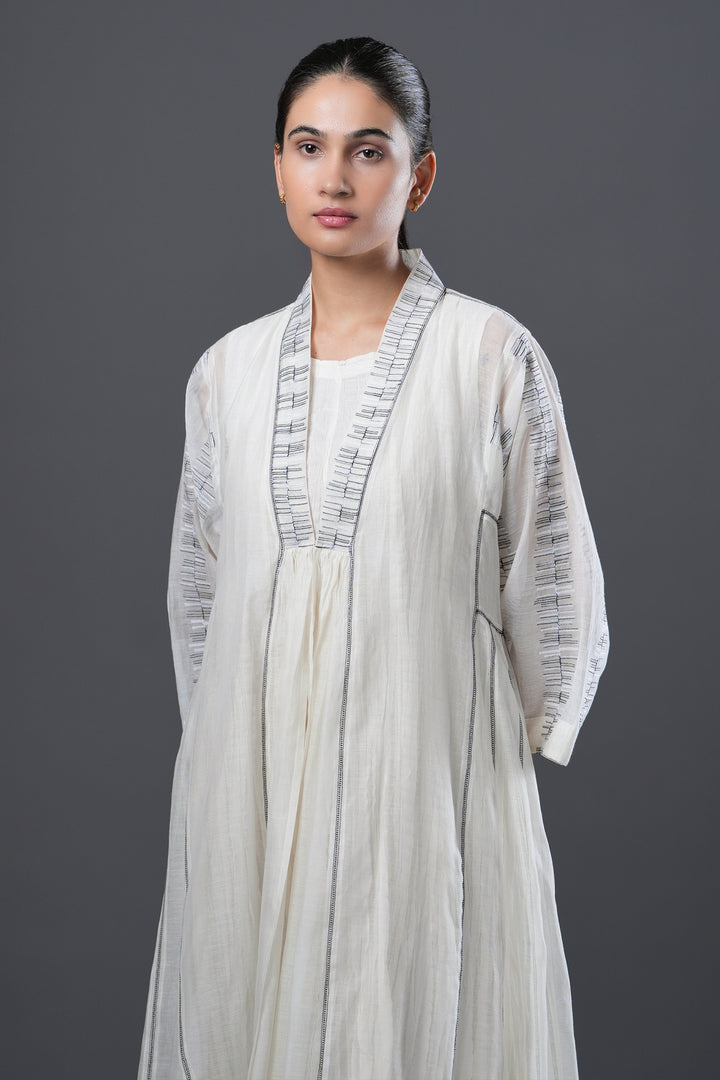 Natural Embroidered Chanderi Cape with Cotton Slip