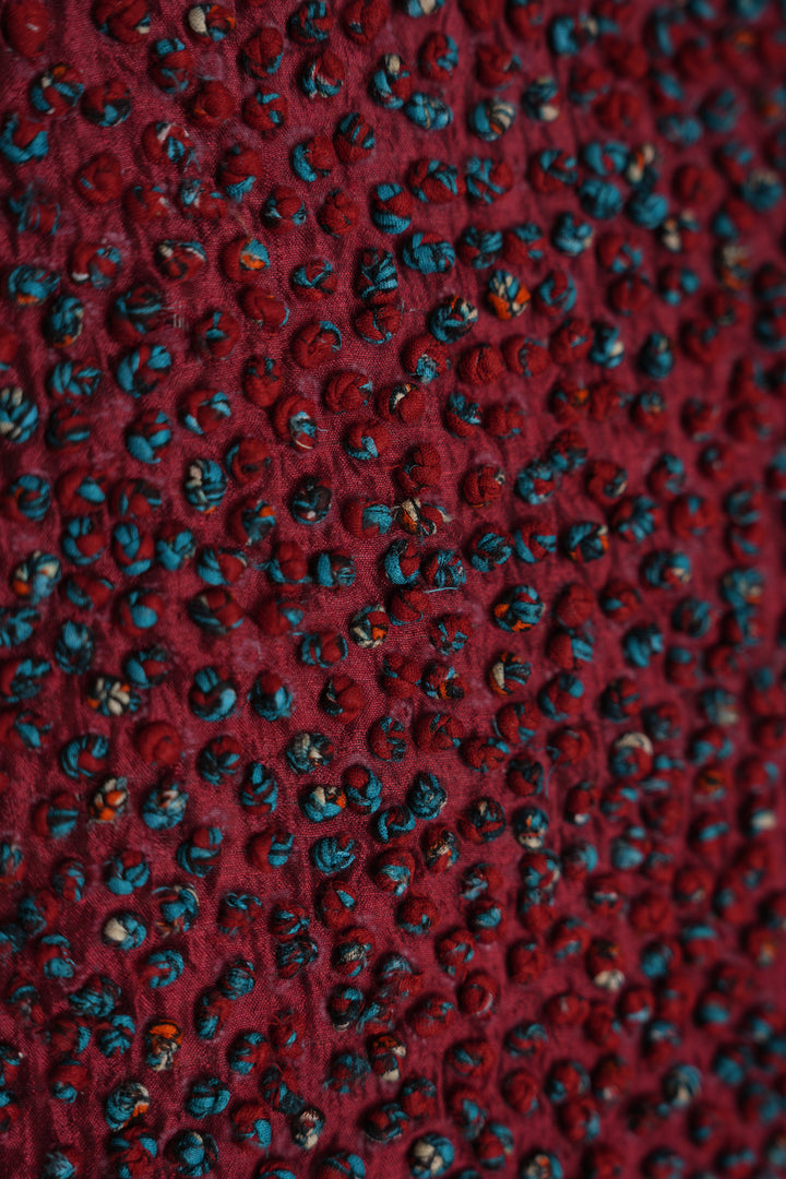 Maroon French Knot Silk Cushion Cover