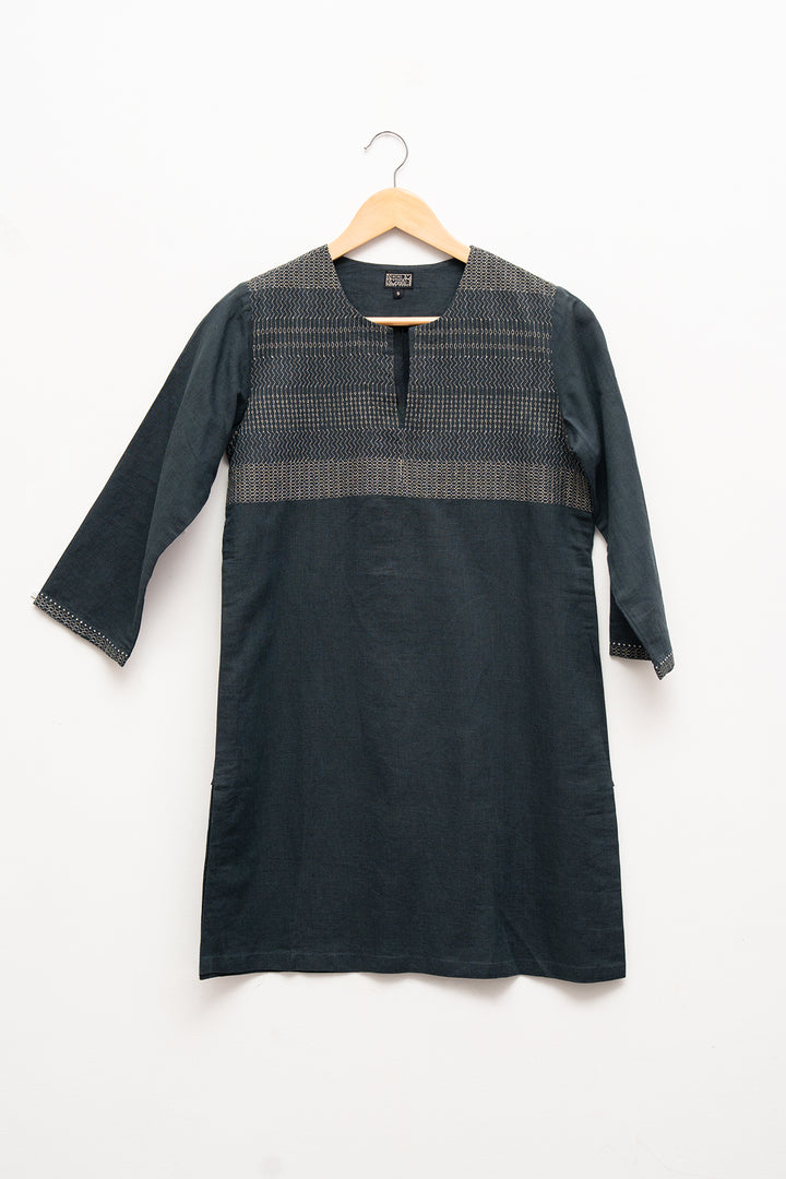 Navy Embroidered Short Kurta