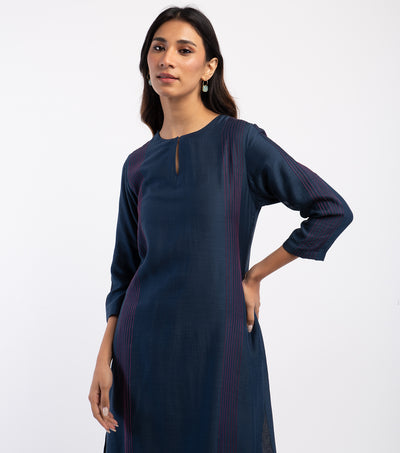 Navy Blue Cotton Silk Kurta & Palazzo Pants Set