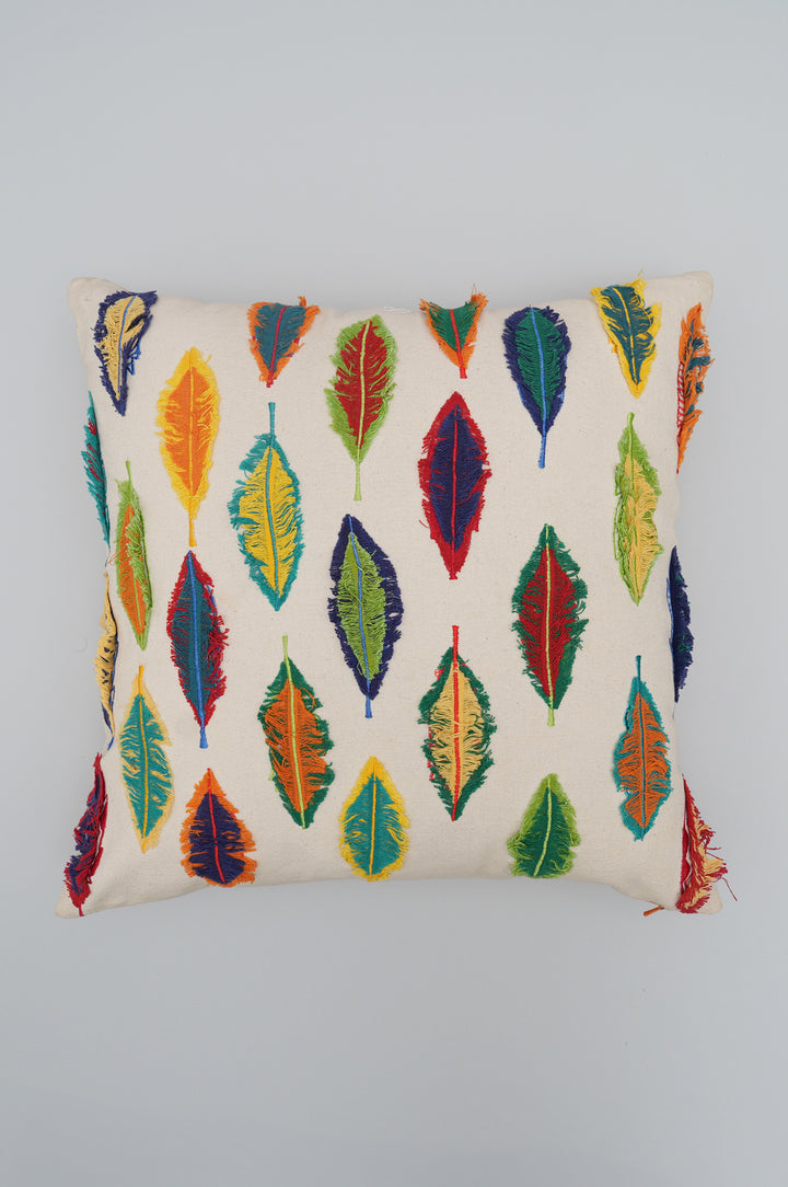 Rainbow Feathers Embroidered Cushion Cover