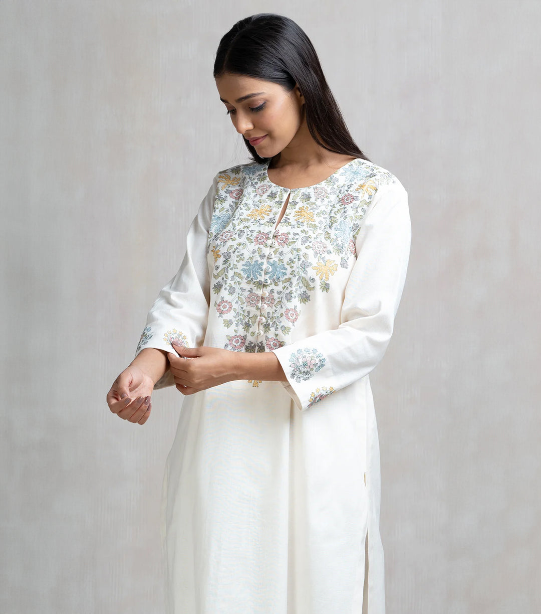 Thread Embroidered Cotton Linen Kurta – Tulsi Online