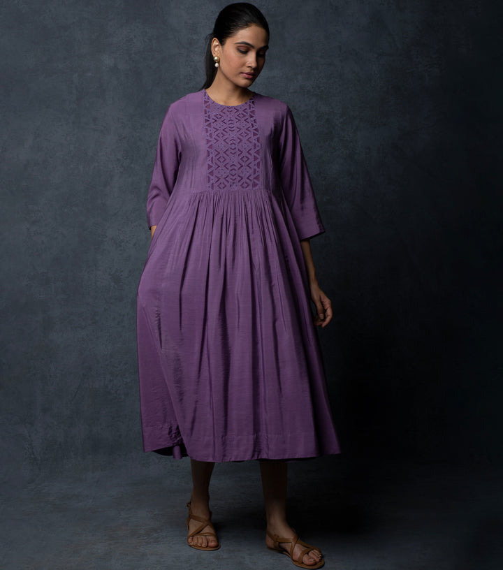 Purple Embroidered Chanderi Dress