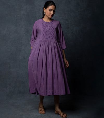 Purple Embroidered Chanderi Dress