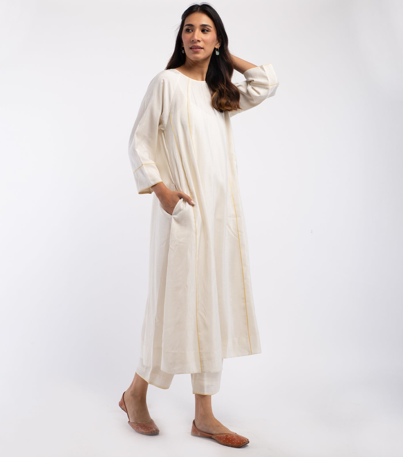 Ivory Chanderi Kurta & Cotton Palazzo Pants Set