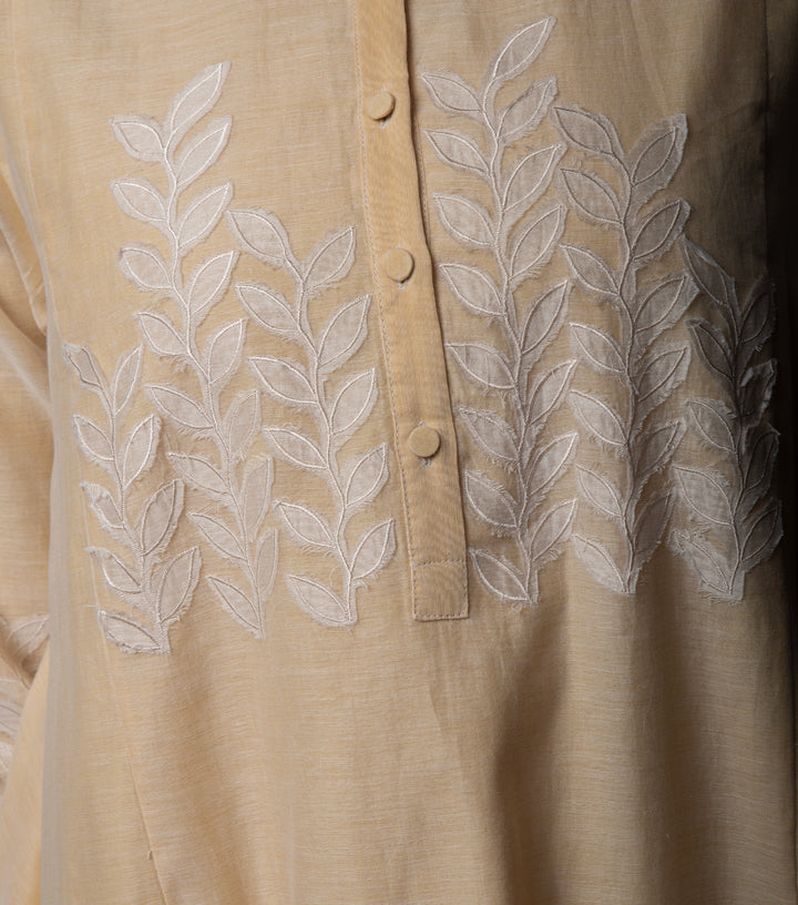 Pastel Yellow Embroidered Chanderi Dress