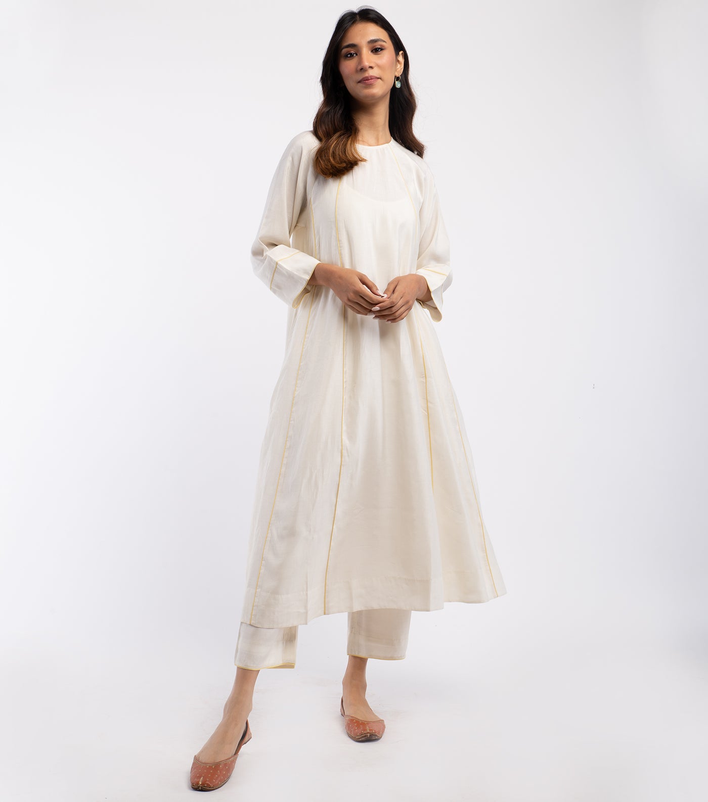 Ivory Chanderi Kurta & Cotton Palazzo Pants Set