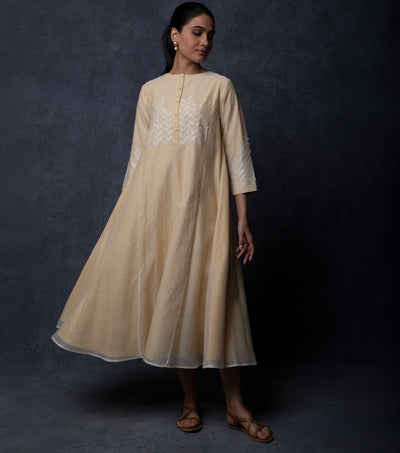 Pastel Yellow Embroidered Chanderi Dress