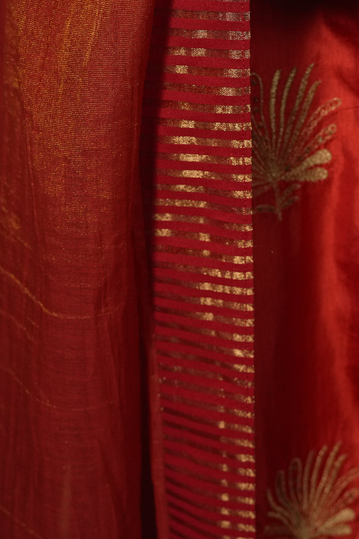 Orange Embroidered Tissue Dupatta