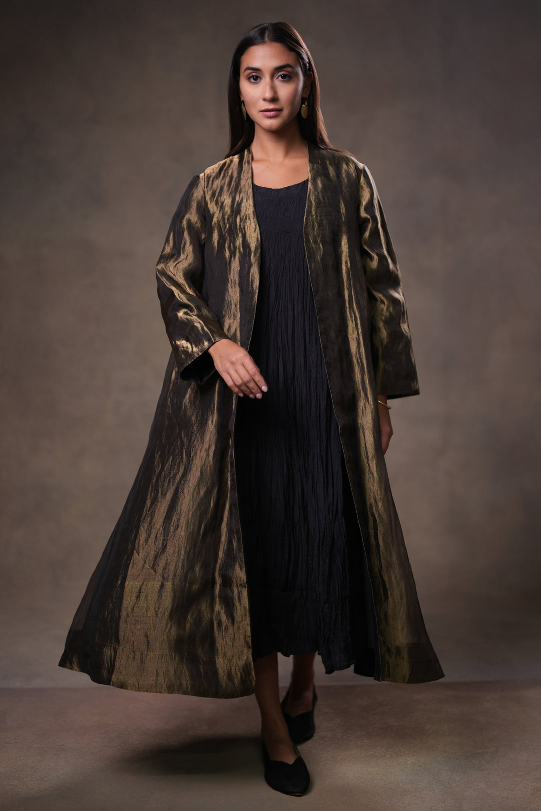 Gold/Black Tissue Jacket with Crinkled Cotton Silk Slip
