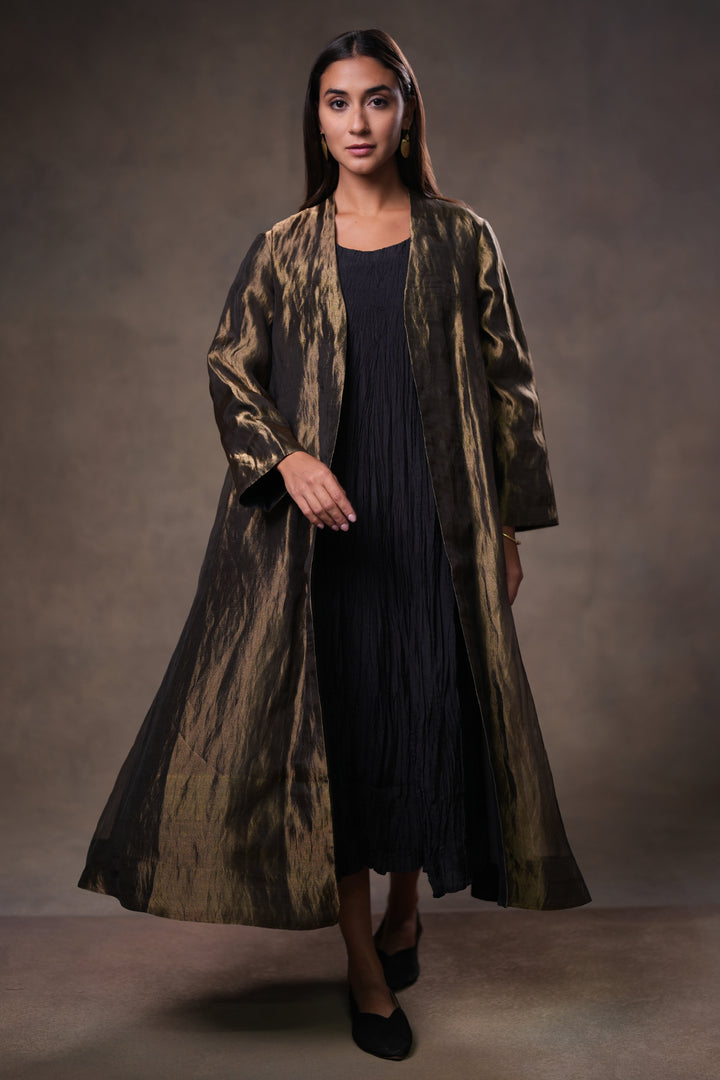 Gold/Black Tissue Jacket with Crinkled Cotton Silk Slip