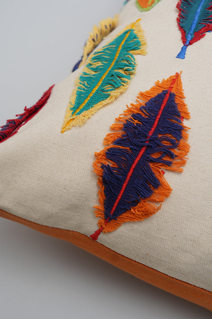 Rainbow Feathers Embroidered Cushion Cover