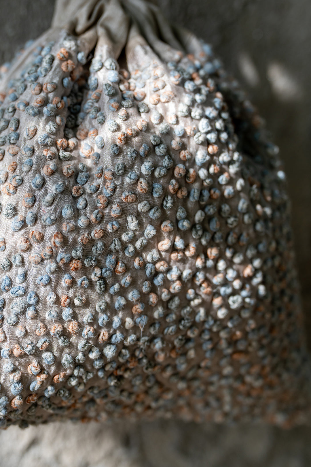 Grey Silk French Knot Potli
