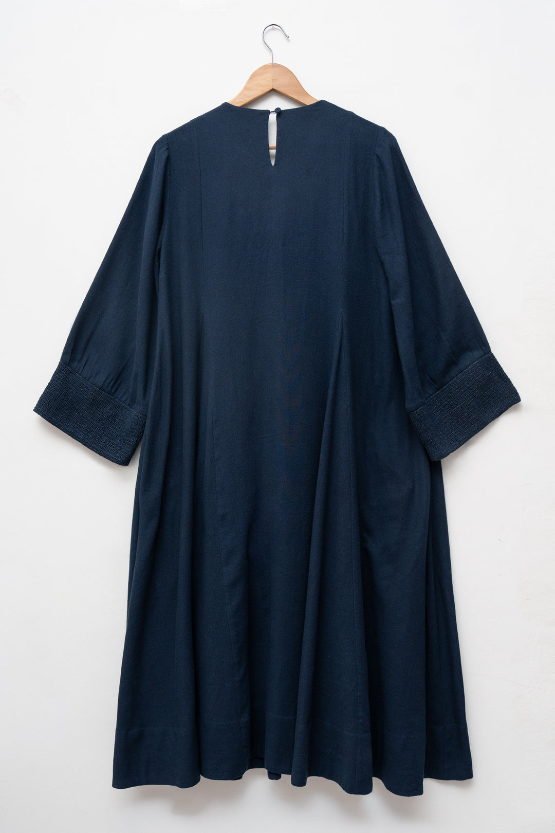 Navy Embroidered Wool Dress