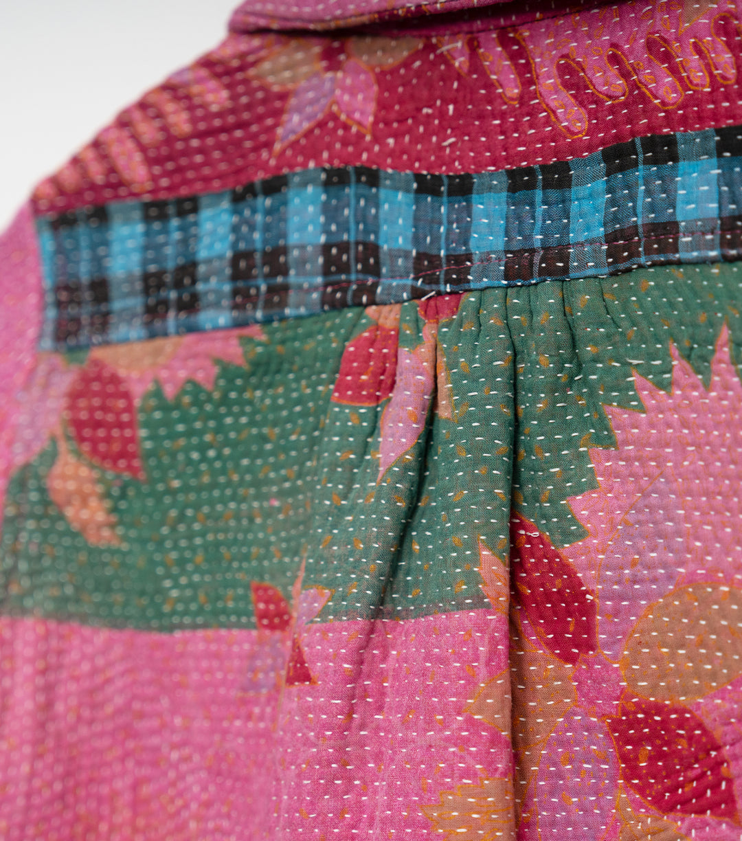 Pink Vintage Cotton Kantha Jacket For Kids