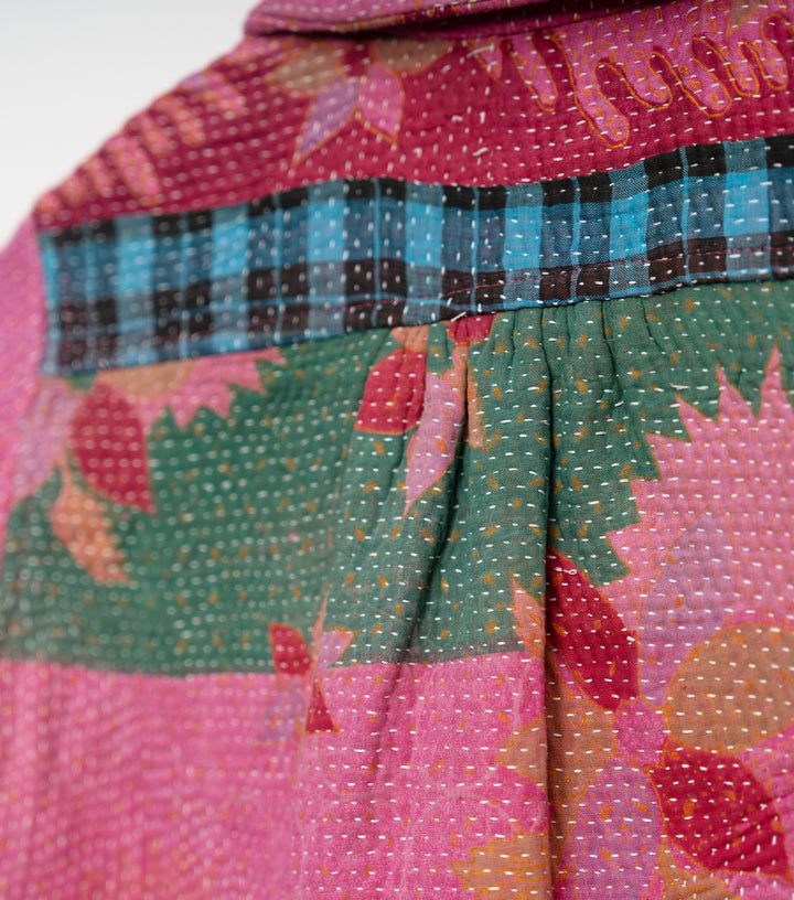 Pink Vintage Cotton Kantha Jacket For Kids