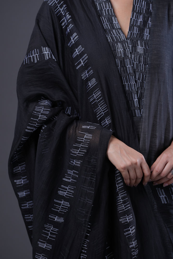 Black Embroidered Chanderi Kurta Set