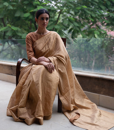 Golden Solid Tissue Saree