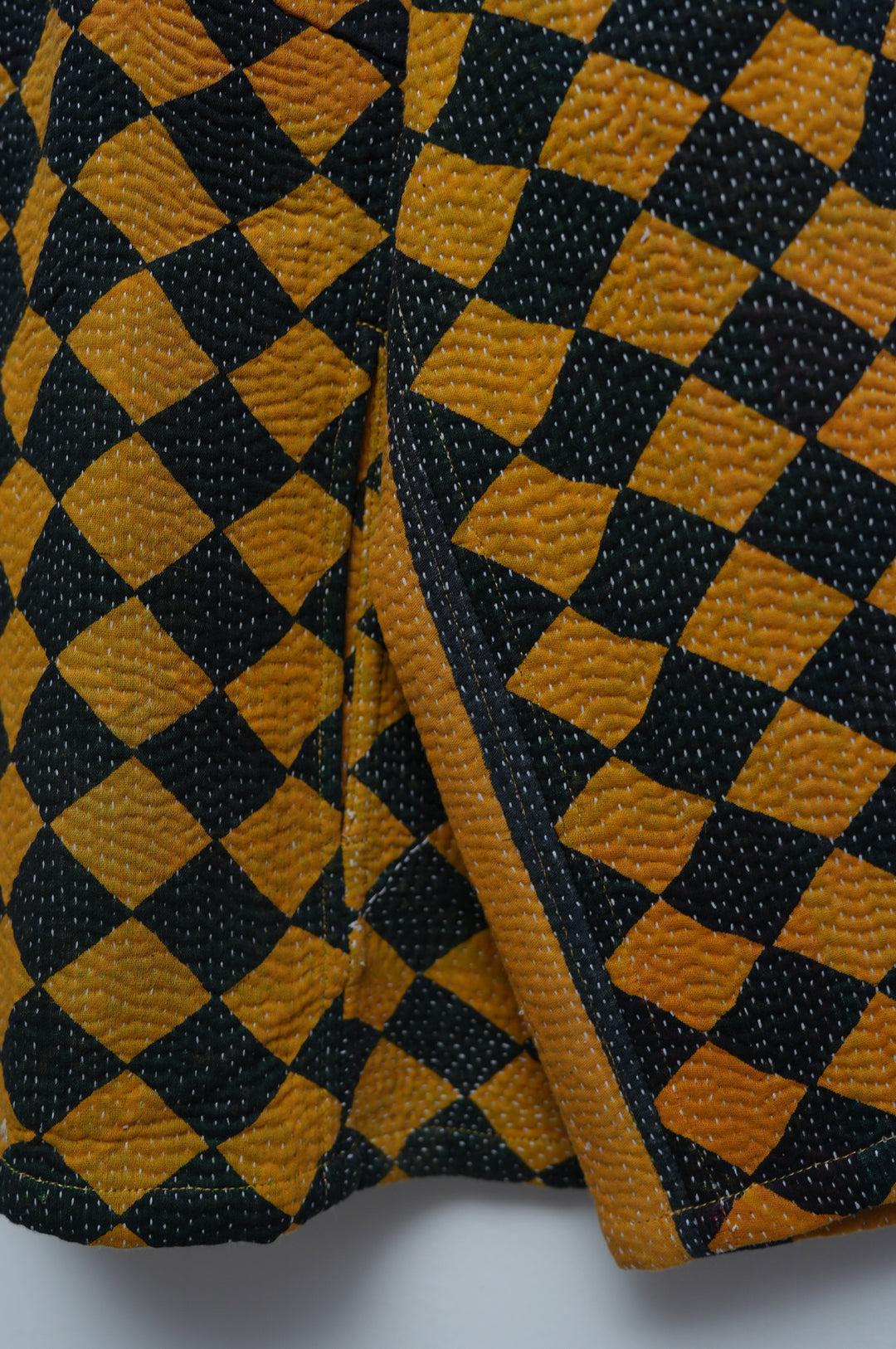 Mustard Check Cotton Kantha Jacket