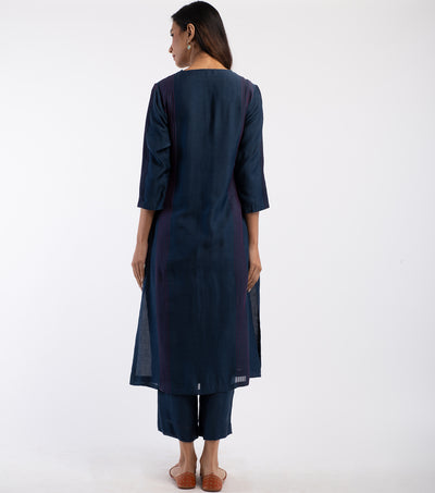 Navy Blue Cotton Silk Kurta & Palazzo Pants Set