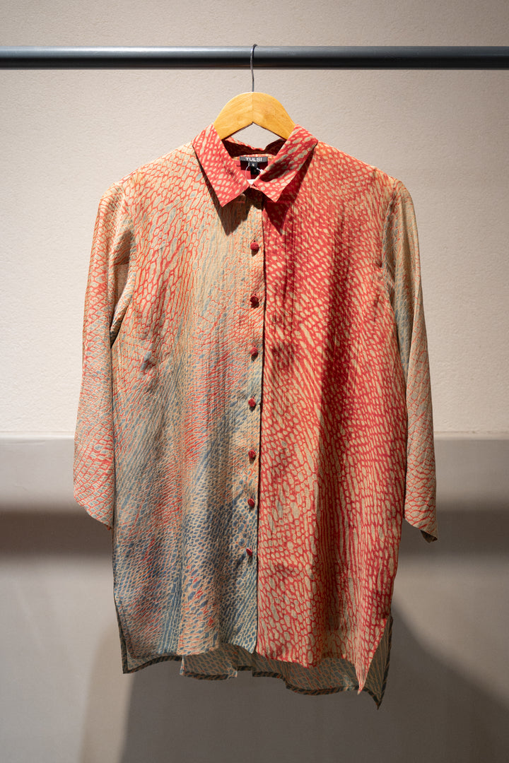 Red & Green Shibori Chanderi Shirt