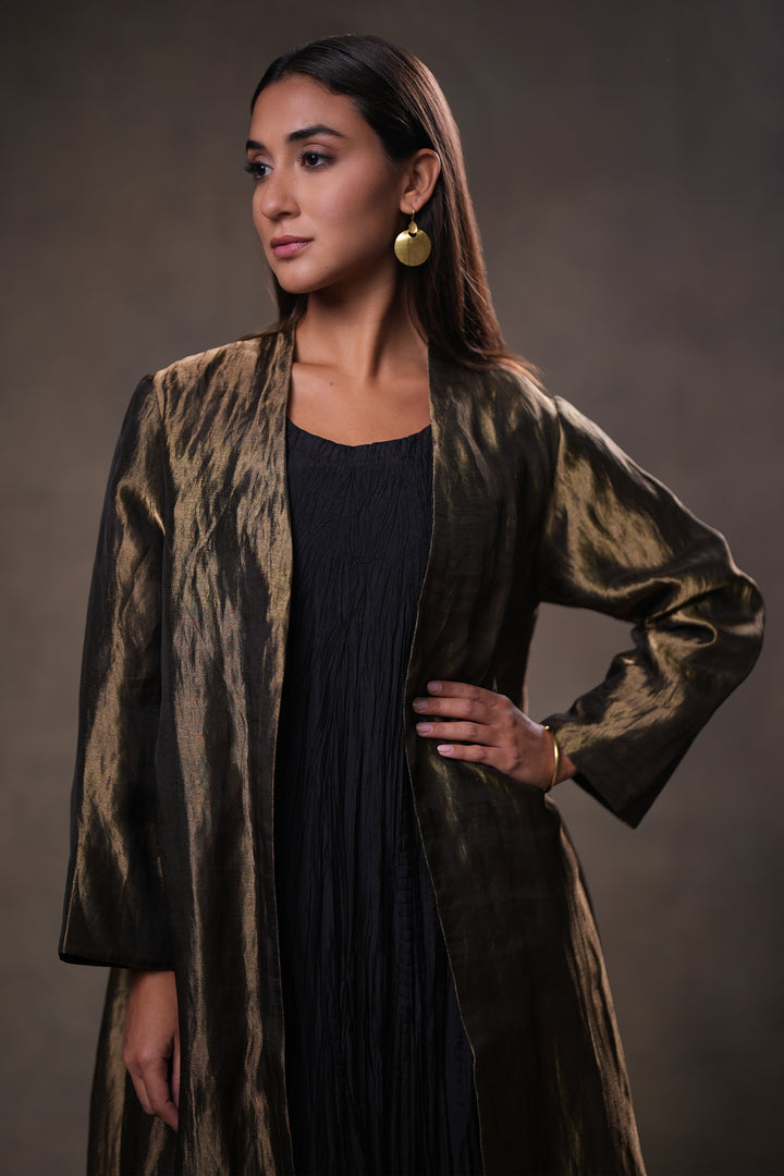 Gold/Black Tissue Jacket with Crinkled Cotton Silk Slip