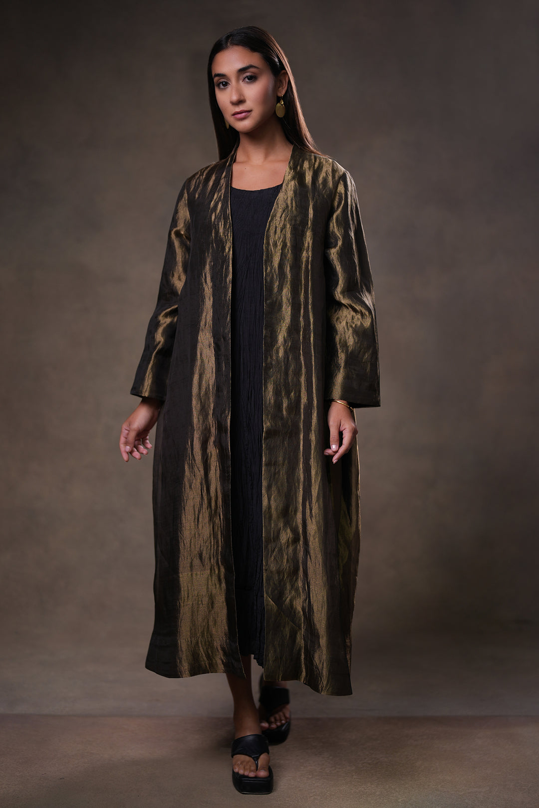 Gold/Black Tissue Jacket with Crinkled Cotton Silk Slip