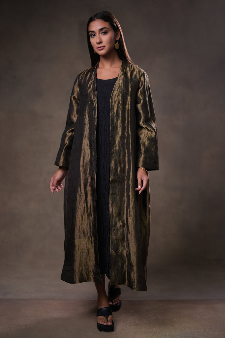 Gold/Black Tissue Jacket with Crinkled Cotton Silk Slip