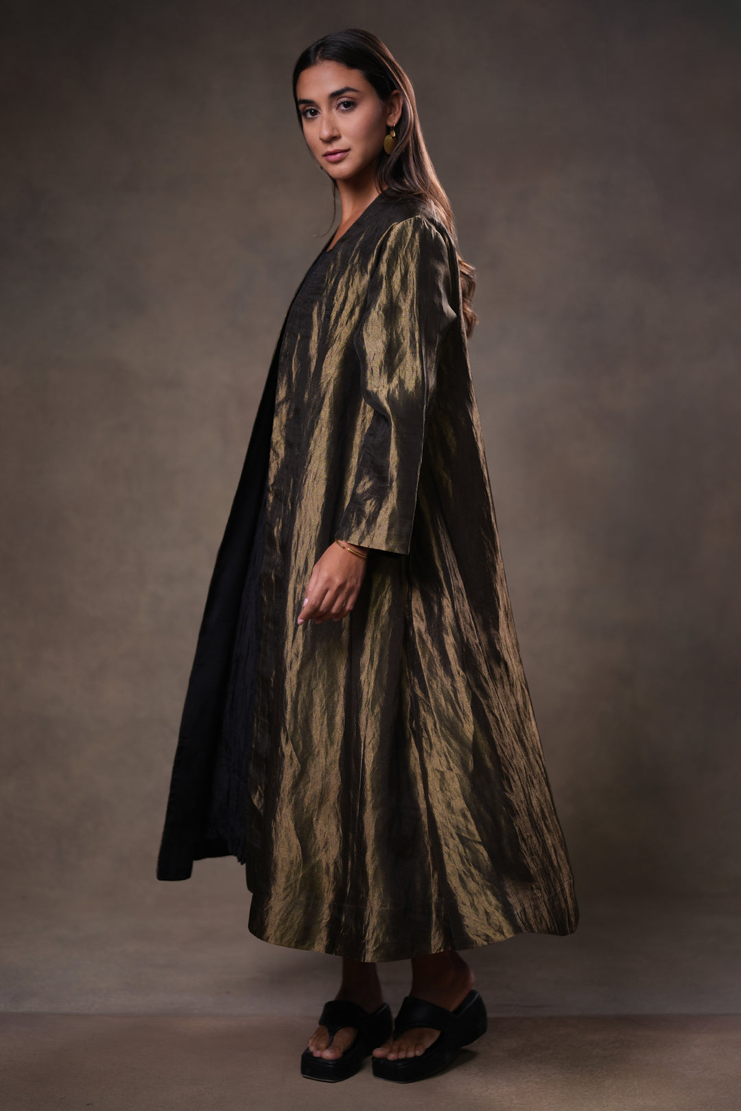 Gold/Black Tissue Jacket with Crinkled Cotton Silk Slip