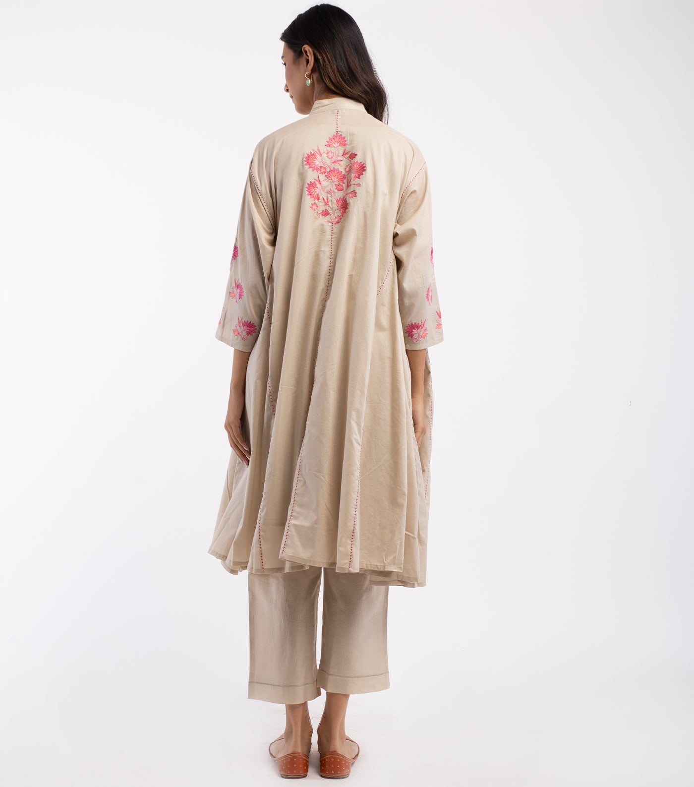 Beige embroidered Cotton choga