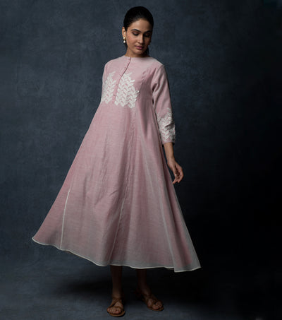 Onion Pink Embroidered Chanderi Dress