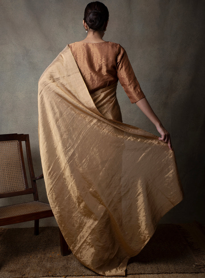 Golden Solid Tissue Saree
